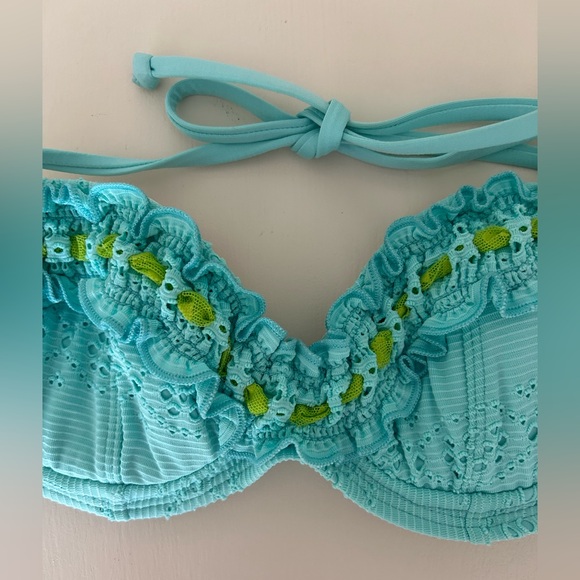 y2k Betsey Johnson Aqua and Lime Green Eyelet and Mesh Bikini 
Size: Small
EUC - Picture 5 of 16